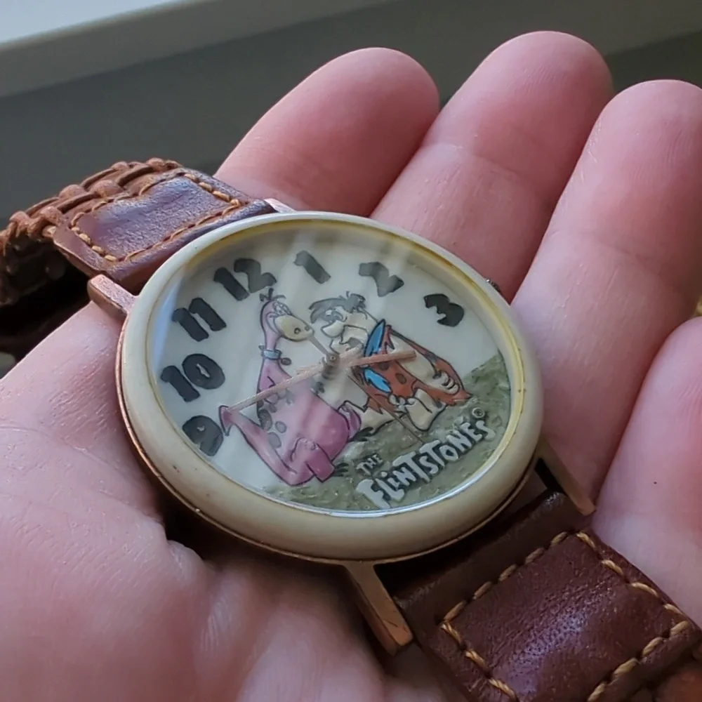 FOSSIL I VTG Limited Edition Collectible 1993 Flintstones Watch w/ Leather Band